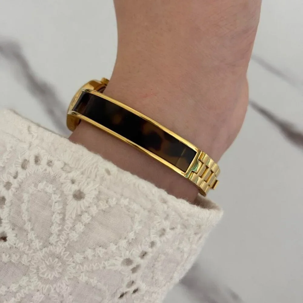Sku:0188 cute gold mini watch bracelet with brown‎ Inserts with marble pattern